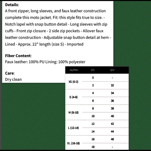 ROMEO & JULIET COUTURE  HUNTER GREENLEATHER JACKET - Picture 8 of 8